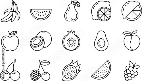 Fresh vibrant fruit icons for healthy lifestyle design