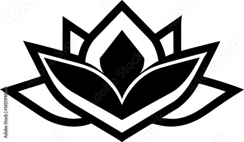 Geometric Water Lily Logo Vector Black and White