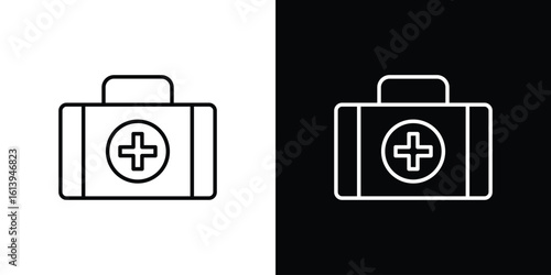 Doctor bag icon logo vector designs. icon set in a black and white strokes