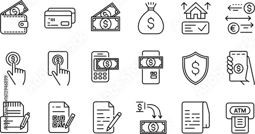 Financial transaction icons modern business icons money payment icons