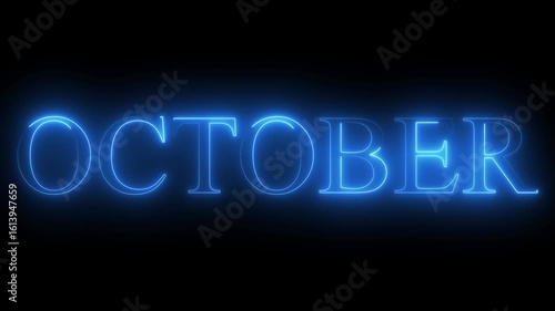Glowing neon shine month name October text icon animation on black background, October Neon text animation, October neon creative video, Neon glowing month name October