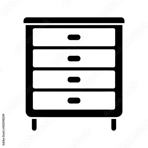 Silhouette of modern chest of drawers shown in clean interior furniture flat vector design