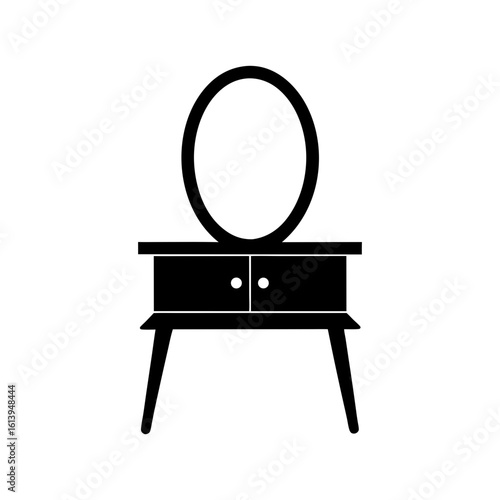 Modern vanity table with mirror shown in minimalist flat silhouette furniture vector design  