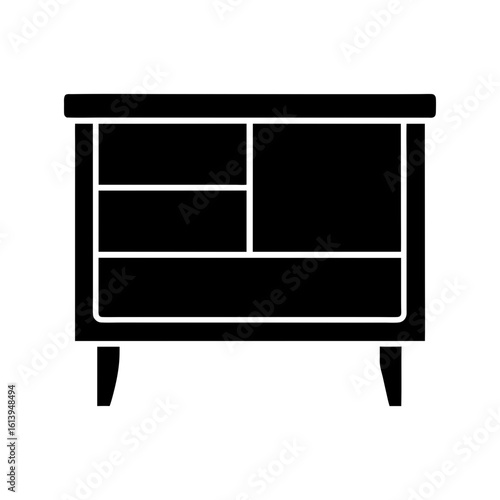 Sideboard with simple drawer layout shown in clean flat silhouette for storage furniture