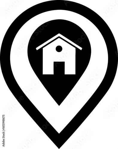 Map Location Pin with House Icon Line Art Vector