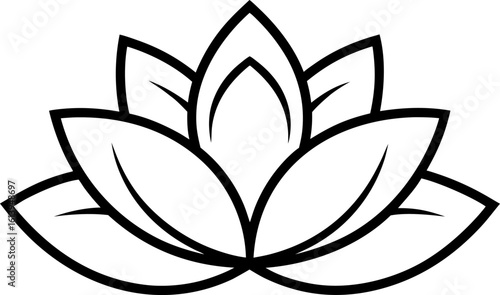 Lotus Flower in Bloom Line Art Vector Black and White