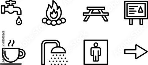 Campground icons for outdoor adventure and travel planning