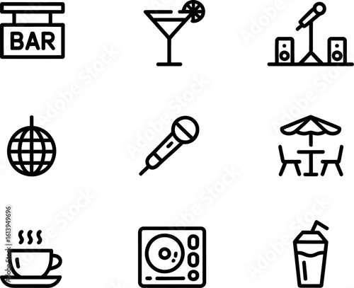 Vibrant party icons for nightlife, music, and social gatherings