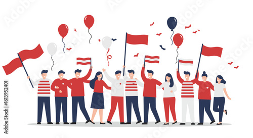 celebrating national pride with flags and balloons for a festive patriotic holiday event