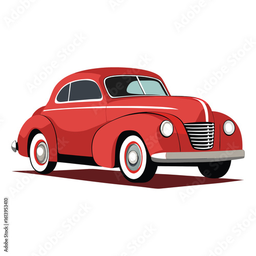 Classic 1940s Coupe Car Illustration in Parking Pose with Clean Colors – Retro Vintage Auto Vector Art for Automotive, Collectors, and Nostalgic Design Projects
