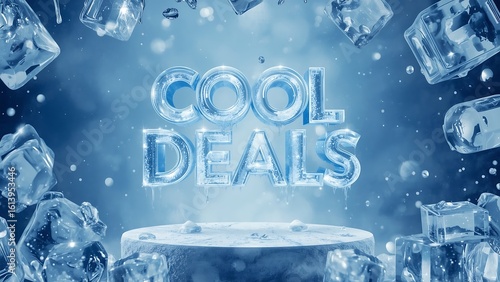 Chilling cool deals surrounded by ice cubes and frosty effects