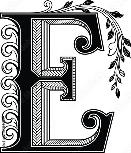 Download vector initial letter e decorative design for monogram logo or invitation card vector