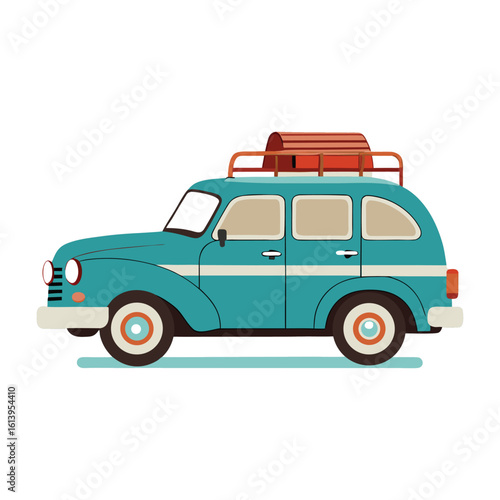 Retro 1940s Family Station Wagon with Luggage Rack – Classic Vintage Car Illustration for Nostalgic Travel and Automotive-Themed Design Projects in Vector Format