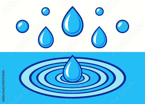 Blue splash element set with water drops and ripples