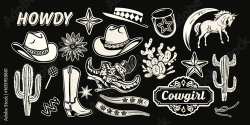 Western cowboy and cowgirl elements collection