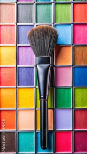 Black Makeup Brush on Colorful Paint Swatches Collage