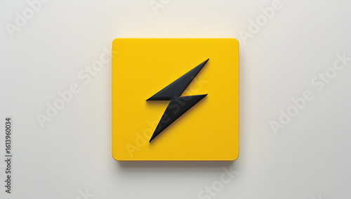 Free Download A vibrant, bold yellow square with sharp, crisp edges, serving as a striking background for a sleek, minimalist black lightning bolt icon placed  at its center, the lightning bolt's clean lines. - GFXLoad