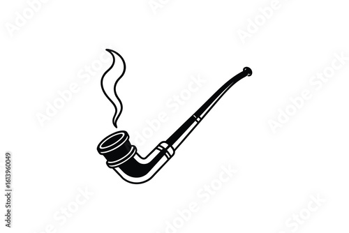 Classic Smoking Pipe with Rising Smoke Silhouette on a Clean White Background silhouette black and white
