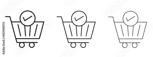 Shopping cart check icon symbol. Linear style sign for mobile concept