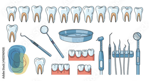 Dental health care and oral hygiene tools for healthy smiles and teeth