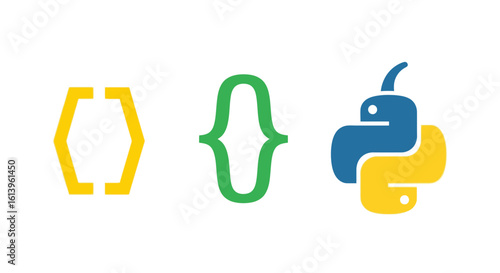 Python, Javascript, and Curly Braces code symbols on white background for web design