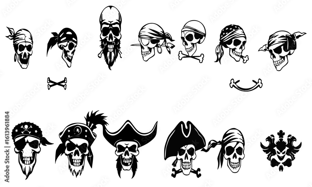 Obraz premium pirate style skull silhouettes vectors for Halloween design
