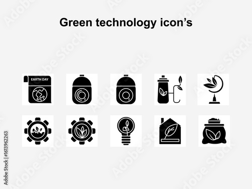 Green Technology Icons – Solid Glyph Eco Energy Symbol Set 10 icon's