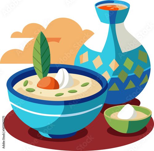 Bowl of Laban (yogurt drink) with desert stoneware setting icon