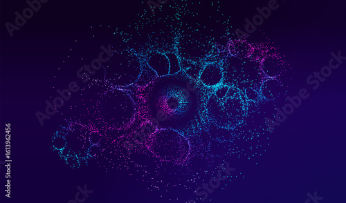 Ai background with splash dotted lines. Big data circles neon round banner. Artificial Intelligence futuristic technology connect design.