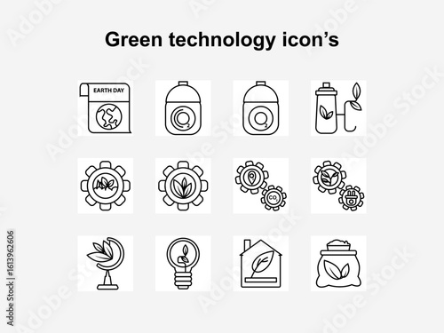Green Technology Icons – Eco-Friendly Outline Icon Set 12