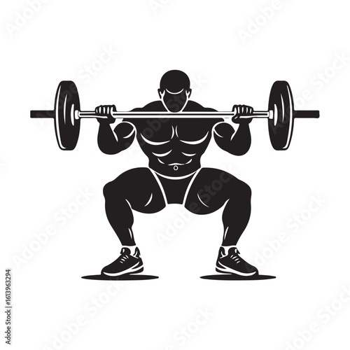 Weight lifting man silhouette vector isolated on white background, Weightlifter vector silhouette 