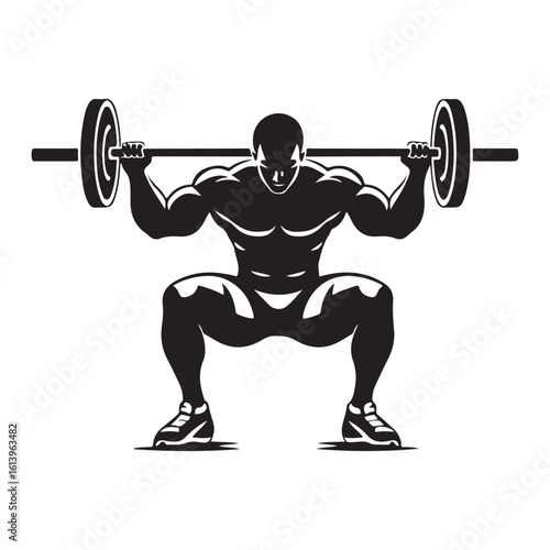 Weight lifting man silhouette vector isolated on white background, Weightlifter vector silhouette 