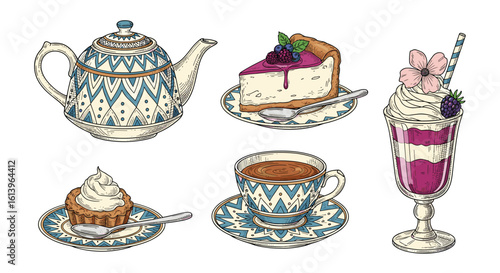 A charming assortment of delicious desserts and teatime delights offering a sweet escape