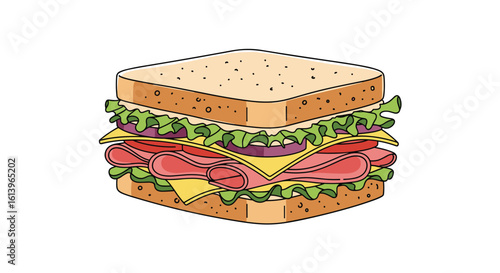 Delicious multi-layered sandwich packed with fresh ingredients and savory meats for a satisfying meal