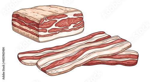 Raw sliced pork belly bacon ready for cooking breakfast or meals