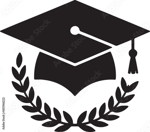 Graduation cap and laurel wreath symbolizing academic achievement and success