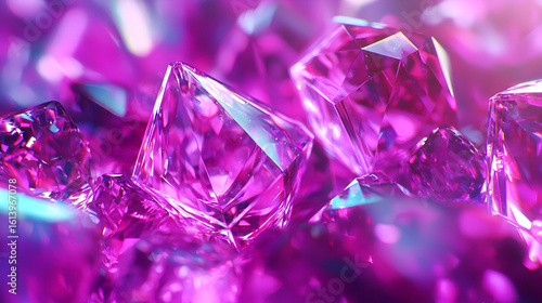Close-up of vibrant purple crystals, reflecting light.  Detailed textures and facets are visible