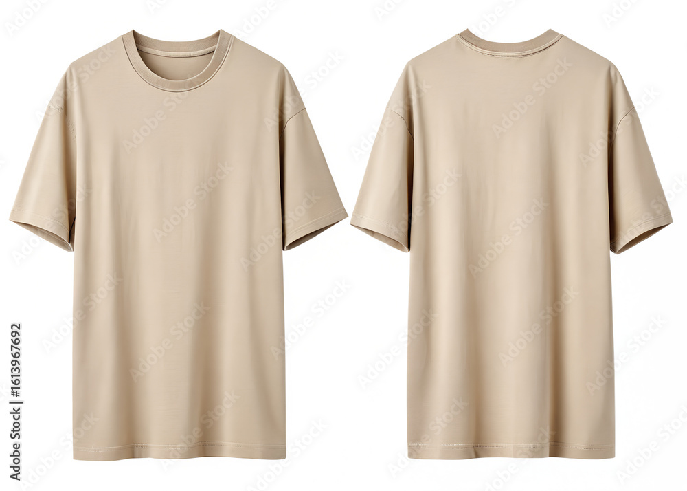 Two beige t shirts front and back view isolated on transparent background Two beige t shirts front and back view isolated on transparent background