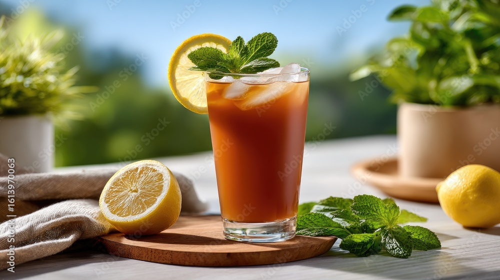 Fototapeta premium Iced tea with lemon and mint