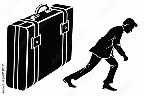 Businessman Struggling With Heavy Luggage.