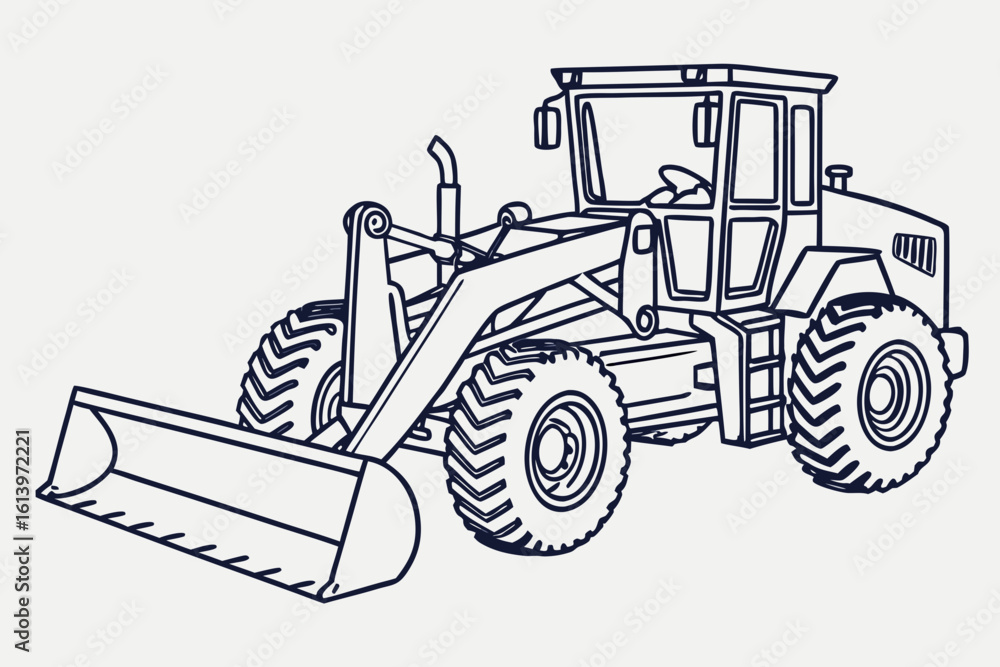 Naklejka premium Line Art Illustration of a Wheel Loader.