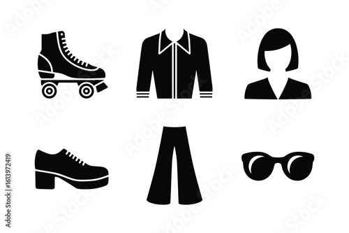 Roller skate jacket pants shoe sunglasses silhouette roller skates shoes