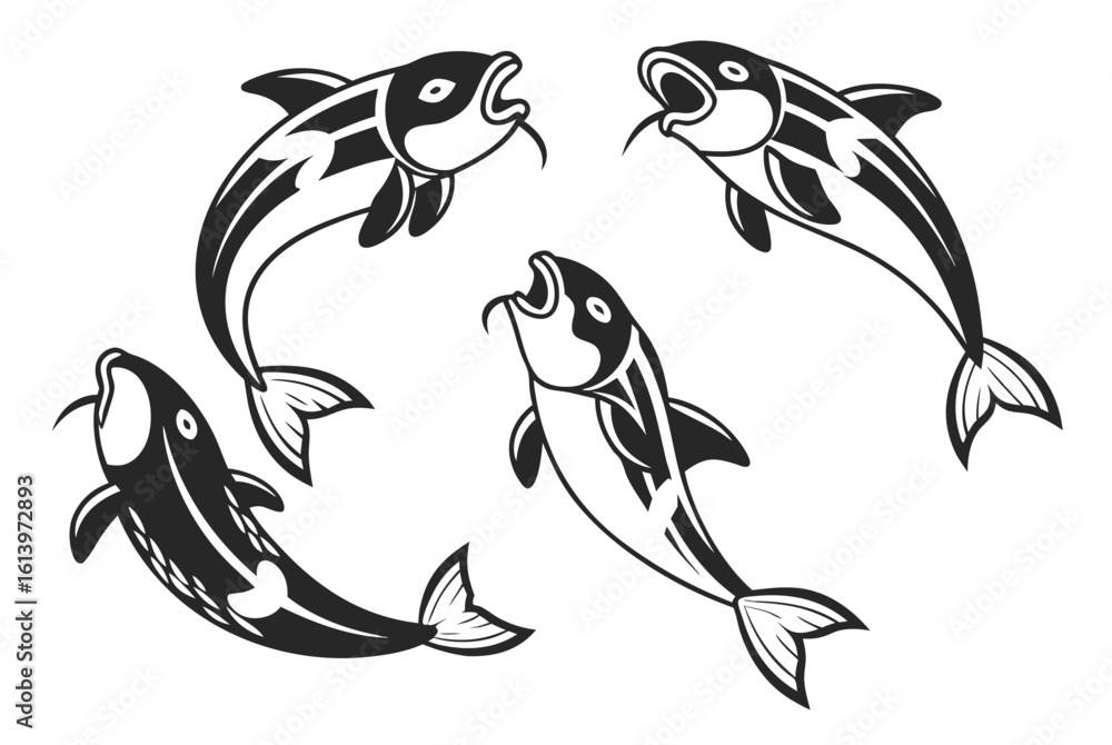 Naklejka premium Stylized Koi Fish Tattoo Design Elements.