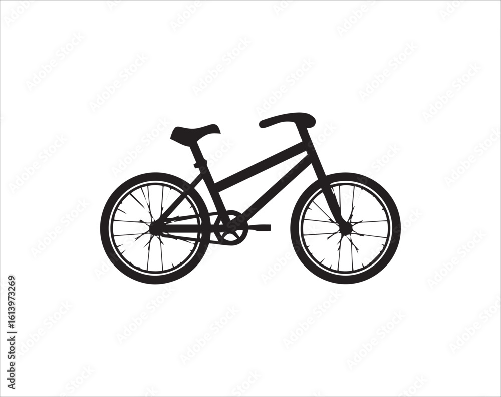 Fototapeta premium Black bicycle silhouette illustration on white background, minimalist bike icon isolated