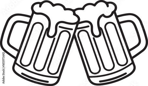 Beer mugs toasting silhouette vector design for celebration, party, cheers, pub, Oktoberfest and drink-themed decoration 