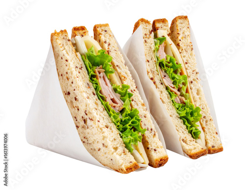 Triple Chicken Sandwiches in Triangle Shape on White