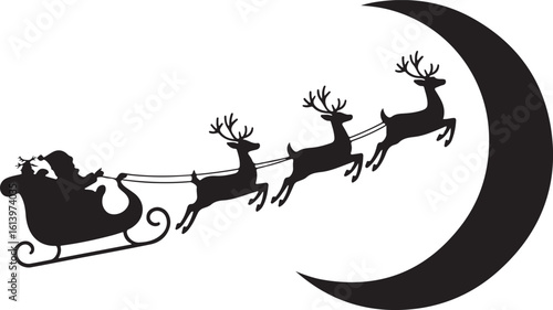 Santa in sleigh with reindeers, Christmas Santa sleigh Vector