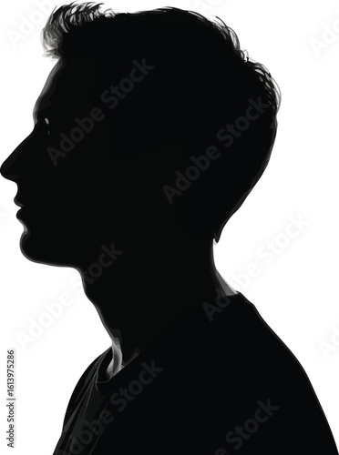 Profile Silhouette of a Young Man: Thoughtful, Mysterious, and Brooding.