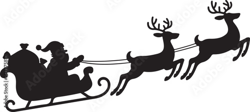 Santa in sleigh with reindeers, Christmas Santa sleigh Vector