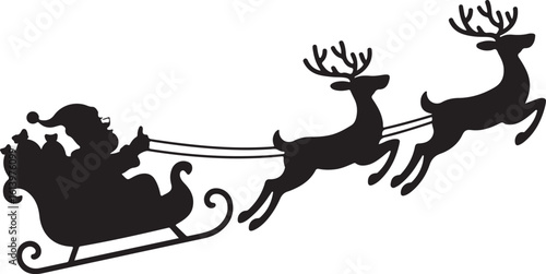 Santa in sleigh with reindeers, Christmas Santa sleigh Vector